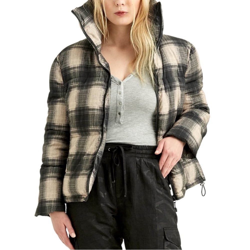 Boundless North Stylish Plaid Puffer Jacket for Women